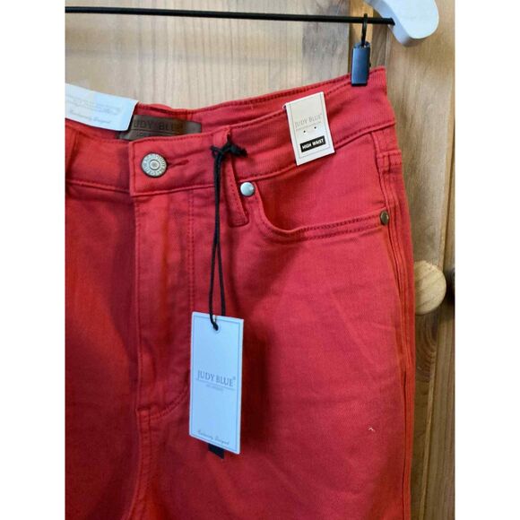 Judy Blue | NWT Red High Waist Tummy Control Cropped Denim Jeans | Size 29 - Picture 6 of 8